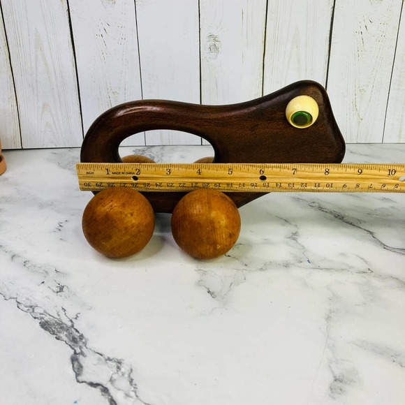 Vintage Wooden Frog Rolling Push Toy Montessori Nursery - Picture 7 of 9